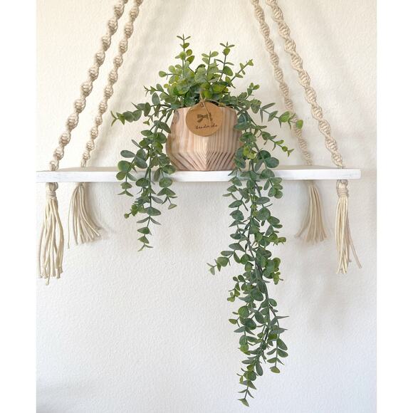 Set of 2 - Hanging Faux Bamboo and Eucalyptus Plant in Handmade Wood Pot - Picture 3 of 5